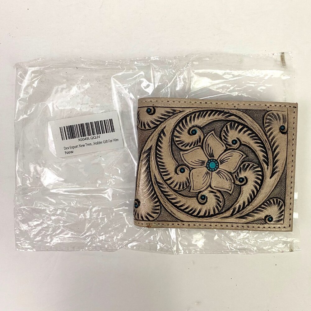 Dev Export Hand-tooled Leather Bifold Wallet Mens Unisex Western Flower Cowboy